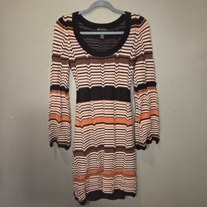 INC Silk Cotton Striped Long Sleeve Knit Dress Boho Retro Style, Women's Size L